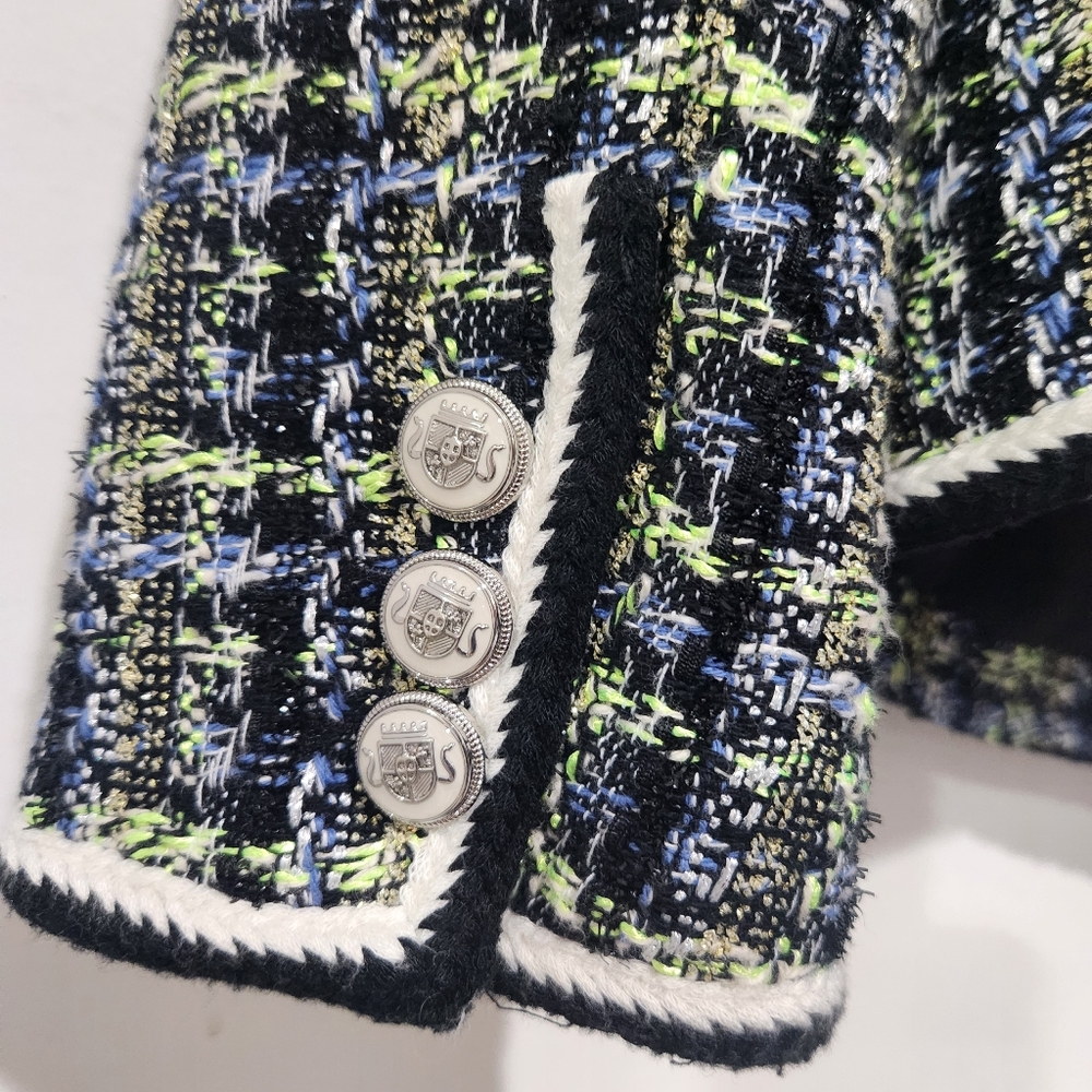 Veronica Beard Ceres Tweed Jacket in Navy Chartreuse size 6 - Picture 12 of 14